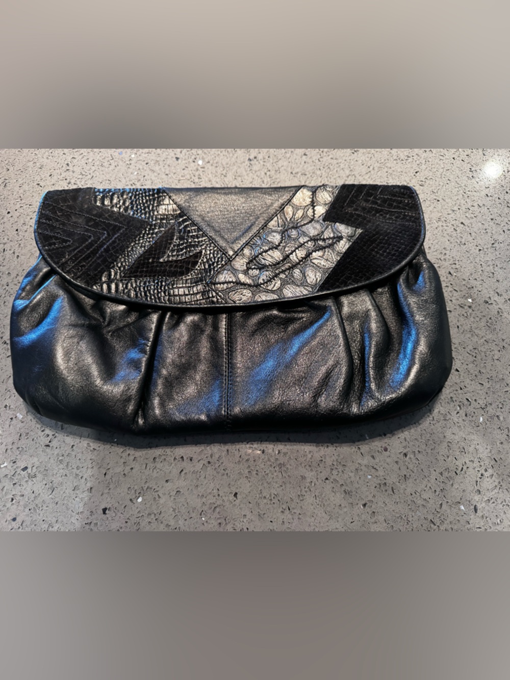 Vintage Black Leather Patchwork Clutch